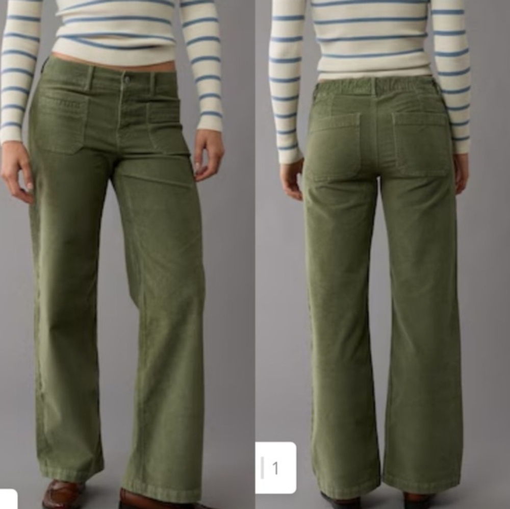American Eagle Outfitters Olive Wide-Leg Corduroy Pants